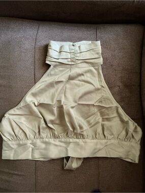 Fashion Nova Cream High-Neck Ruched Halter Crop Top